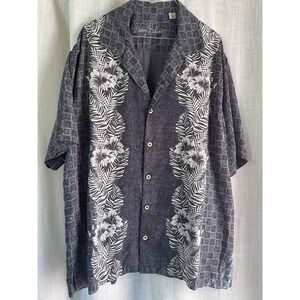 Tommy Bahama Silk Shirt XL Gray Floral Camp Casual Mens Resort